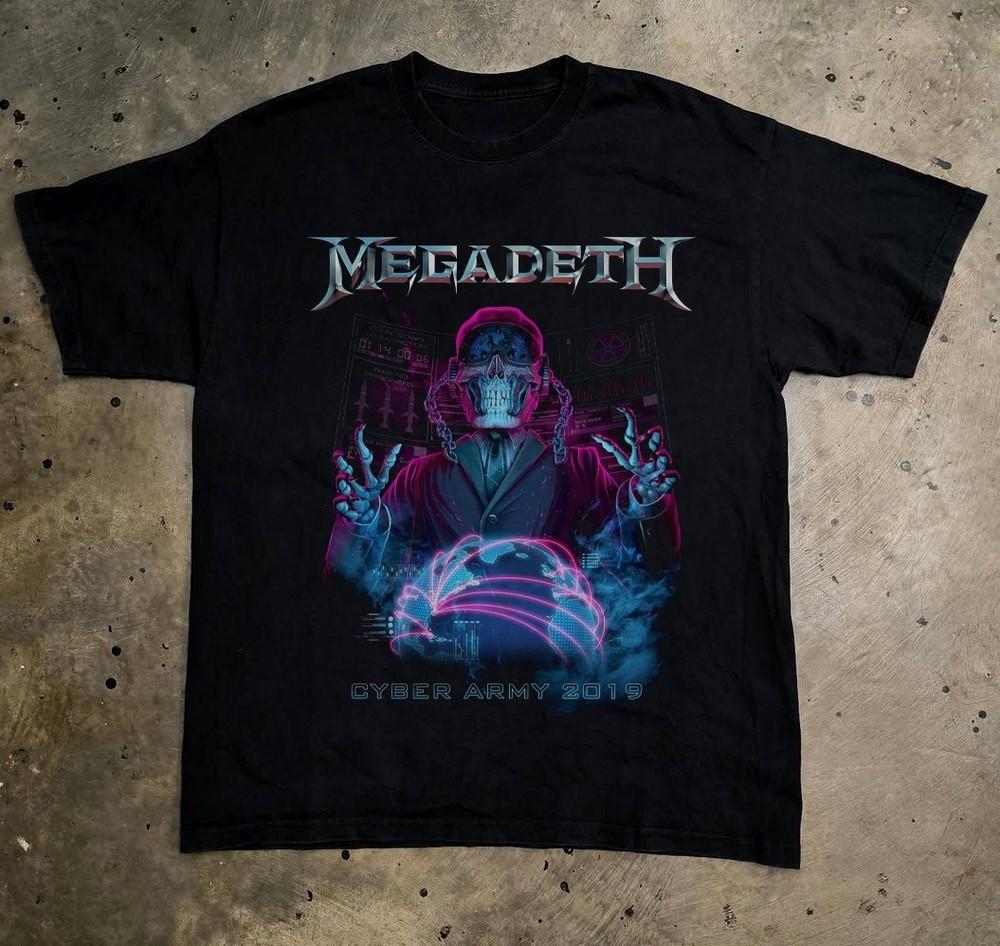 Редкая футболка Megadeth Cyber Army, Унисекс Черная хлопковая футболка, Размер S-5XL Унисекс футболка L