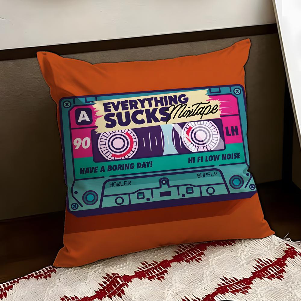Music Tape Print Cushion Cover Reversible Soft Durable Pillow Cover Home Car MultiScene Use for Daily Comfort