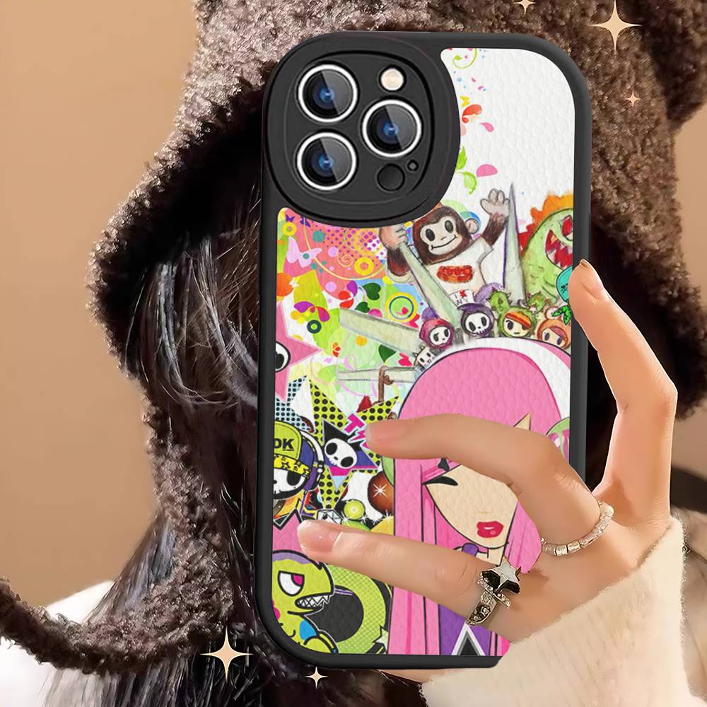Character T-tokidoki Leather Phone Case For IPhone 16 16e 15 14 13 12 11 Pro Max Plus Mini Cover
