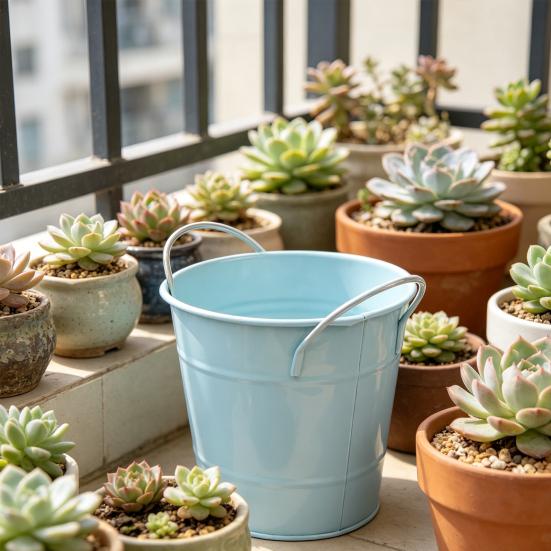 Flowerpot Candy Colored Iron Flower Pot Small with Handle Iron Bucket Plants Pen Holder for Home Garden Office