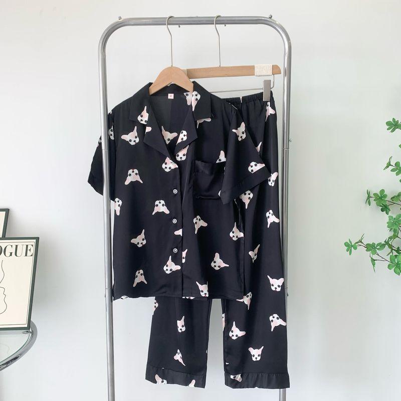 

Summer Shorts Pants Pajamas Women s Ice Silk Classy Couple Short Sleeve Spring & Fall Ladies Homewear Pajamas Black XL