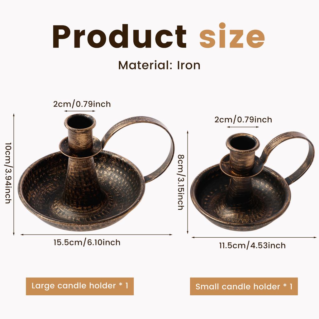 2Pcs Candle Holder Iron Taper Candle Stand with Curved Handle Retro Candlestick Holders Decorative for Home Wedding Party
