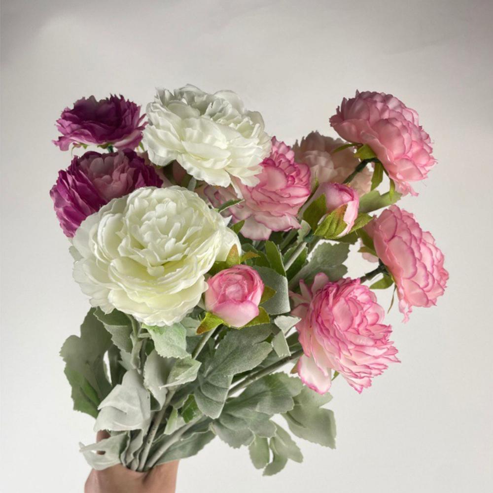 High Quality Artificial Peony Flower with Flocked Stem 51cm Tall Silk Fake Flower for Home Table Decoration