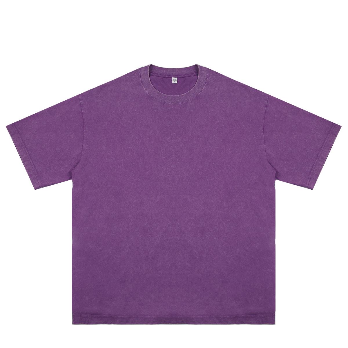 

Важка випрана потерта футболка з чистої бавовни оверсайз з коротким рукавом у ретро-стилі - Європейський розмір XL фіолетовий