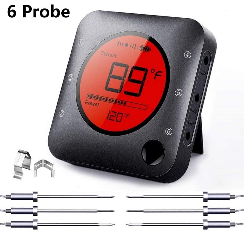 Wireless Bluetooth Meat Thermometer Digital BBQ Kitchen Thermometer Support 6 Probe for Smoker Cooking Grill Oven Candy