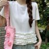 White Sequined Ruffle Short Sleeve Women's T-shirt - European Summer 2025 Edition