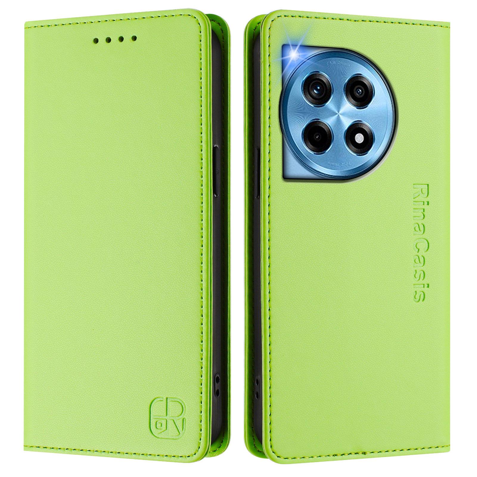 

For OnePlus 12 5G Leather Case RINACASIS RC01 Phone Cover with RFID Blocking Wallet Stand Green