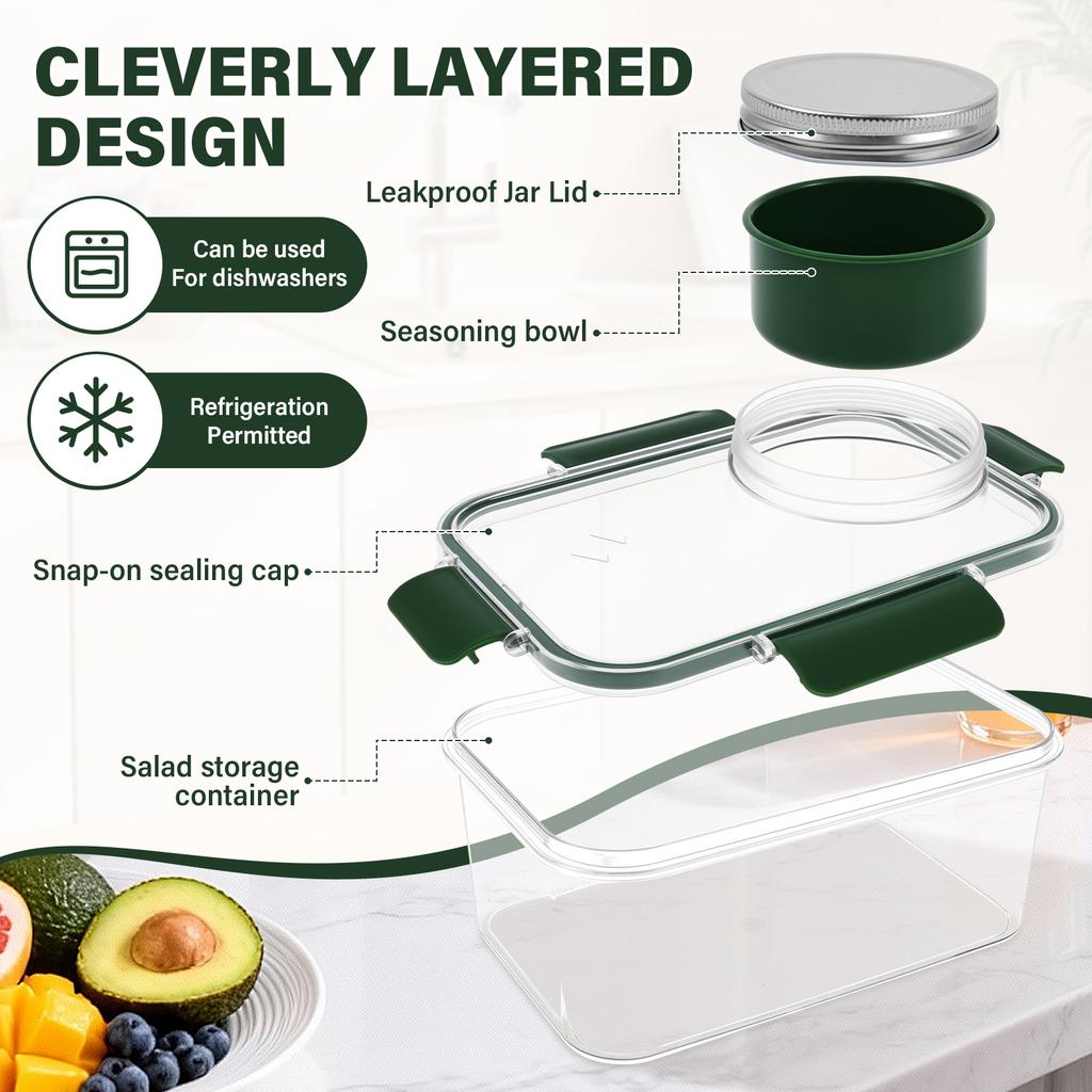 Salad Pod with Dressing Cup Portable Leakproof Salad Jars with Lid Meal and Snack Container Mason Jars for Office Picnic Travel