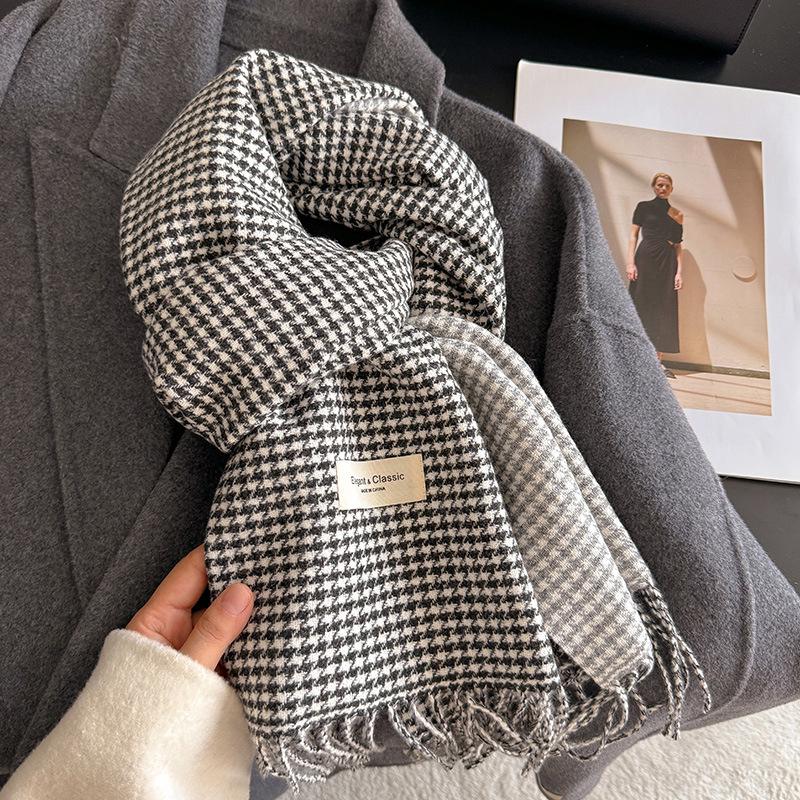 "New Autumn/Winter Nordic Houndstooth Scarf - British Versatile Double-Sided Tassel Plaid Shawl"