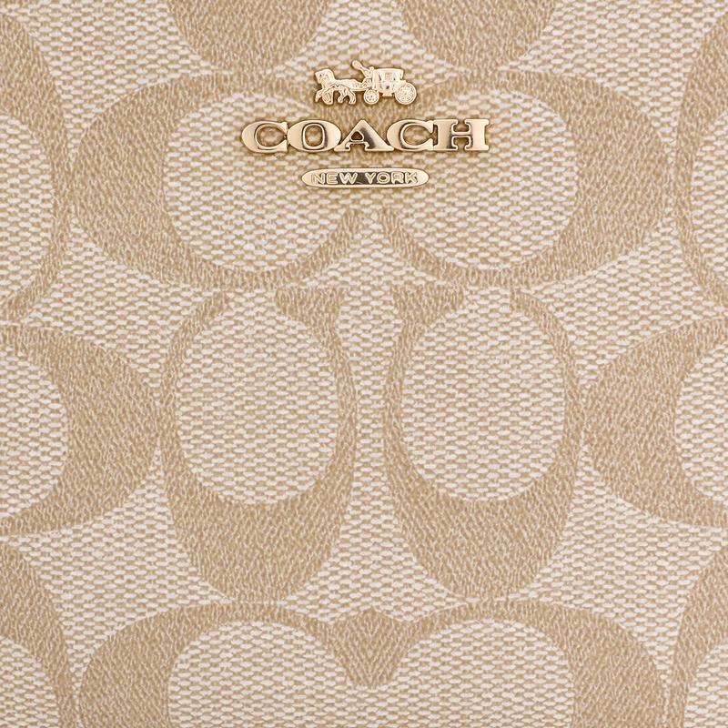 Coach Boxed 16 Classic Presbyopia Zipper Gift Box Coated Canvas with Leather Wrist Bag Clutch Regular Women's Khaki