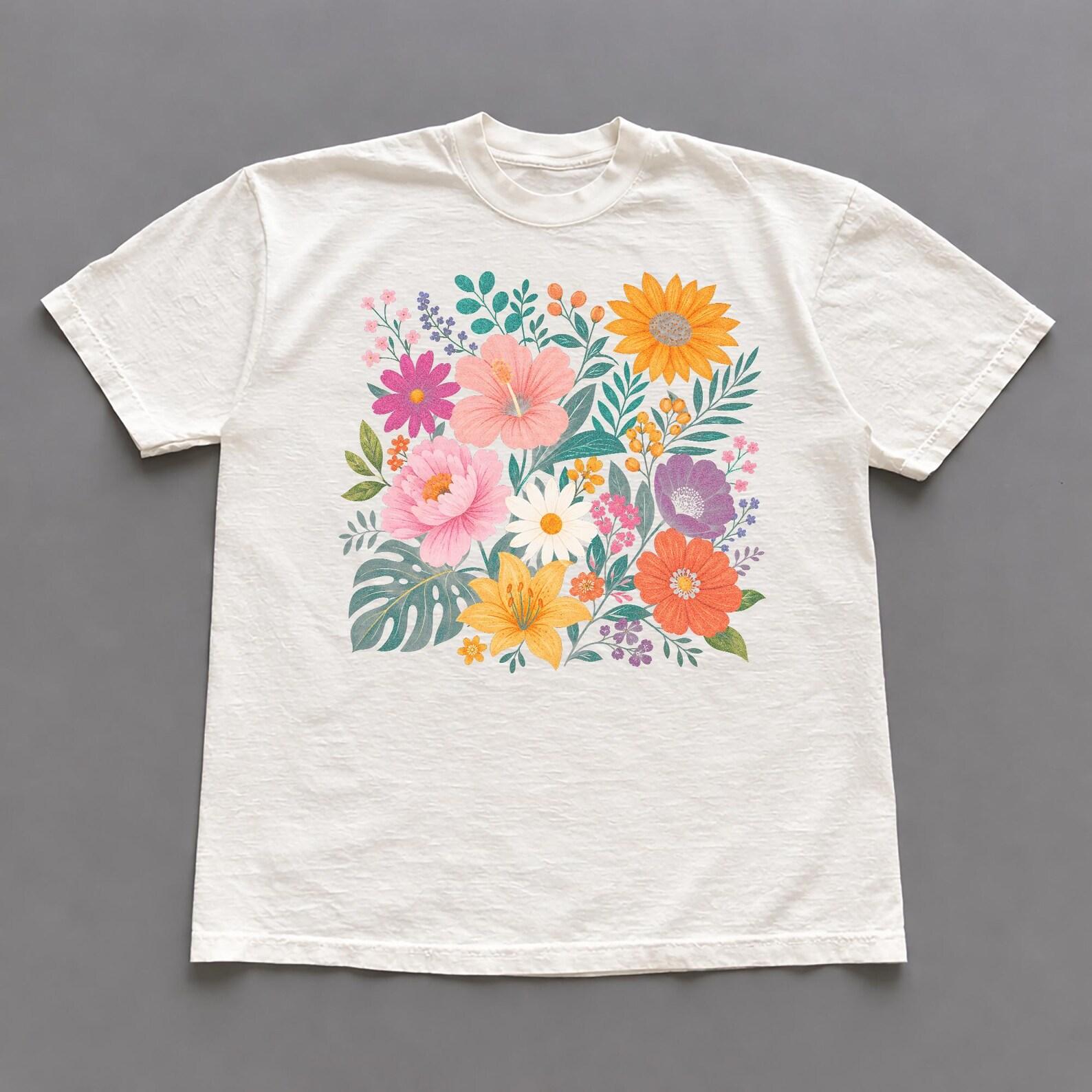 Comfort Colors Floral T-Shirt, Boho Summer Botanical Graphic Tee, Streetwear T-Shirt XL