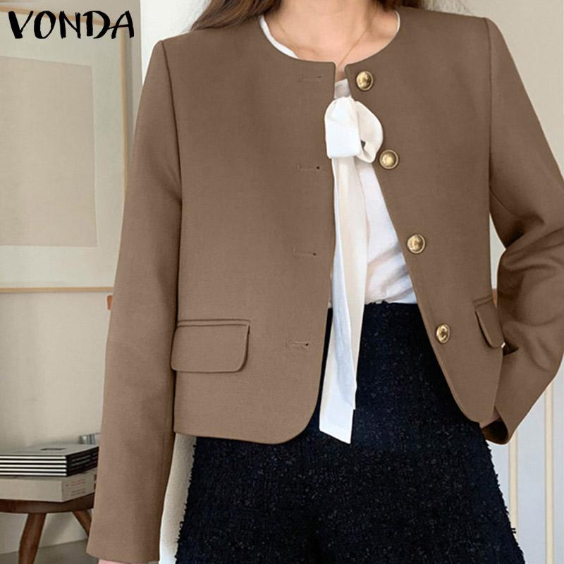VONDA Весенние женские пальто с круглым вырезом и длинными рукавами на ...