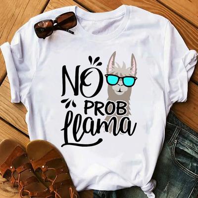 Gras Schlamm Pferd Lama Print Damen T-Shirt Kurzarm Rundhals Locker Damen T-Shirt Damen T-Shirt Tops Camisetas Mujer