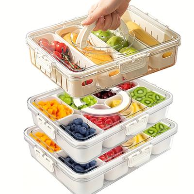 8-Compartment Removable Snack Box with Lid & Handle - Plastic, Ideal for Lunch, Salad, Charcuterie, Candy, Party - Fridge & Travel Use
