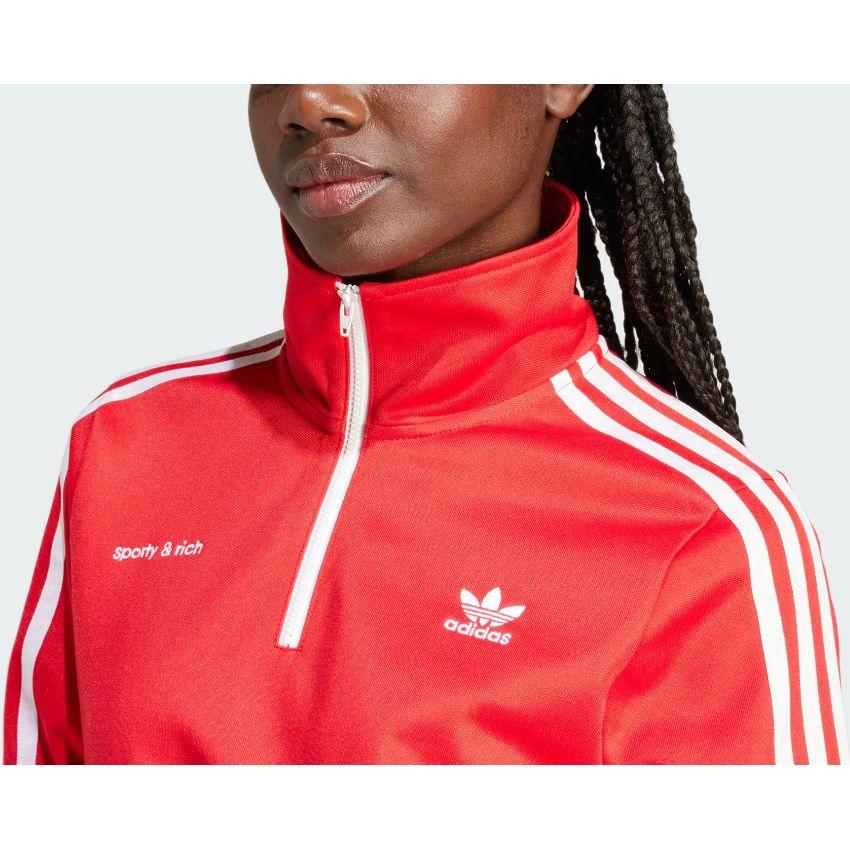 Adidas Originals Sporty & Rich Collaboration SS24 Brand Logo Letter Pattern Striped Pullover Jacket Women Jacket Red JD3766