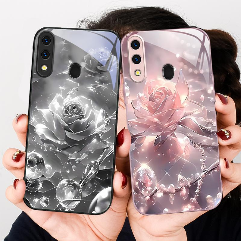 Ice Crystal-colored Roses For Samsung A20 30 22 23 24 25 26 31 32 33 34 35 42 50 51 52 53 54 55 56 70 71 72 73 Glass Phone Case