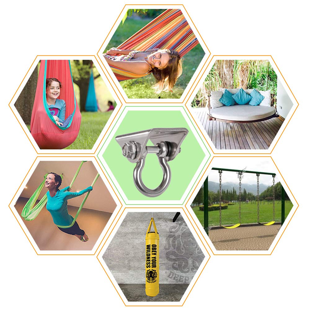 WAREMAID 2 st Rostfritt Stål 180 Graders Sväng Takgunga Hängande Hängmattsstol Monterings Hängande Beslag för Inomhus Utomhus Aerial Yoga Trä