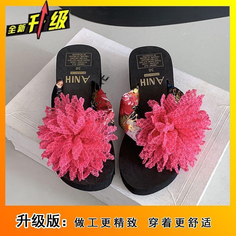 2025 Summer Cool Slippers Women Summer Wear Thick-soled Princess Heightened Thick-soled Flip-flops Flowers Beach Cool Slippers Women