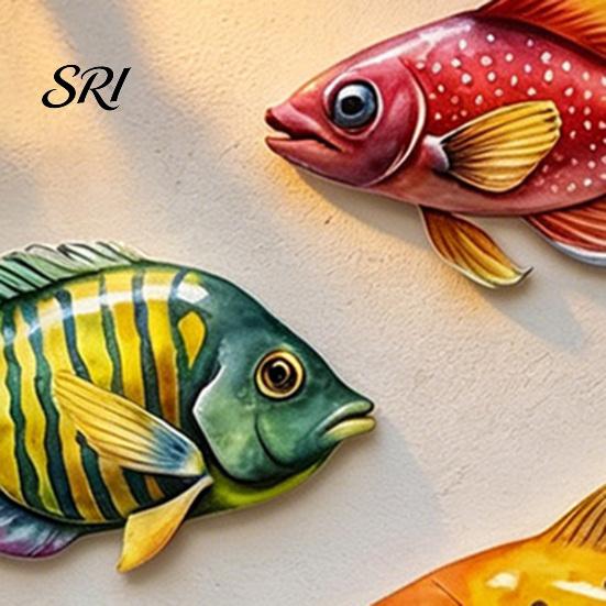 Healing Ocean Theme Art 4 Pcs Wooden Fish Beach Wall Decor Nautical Coastal Sculpture Tropical Hanging for Lake House Bathroom Patio Fence Pool