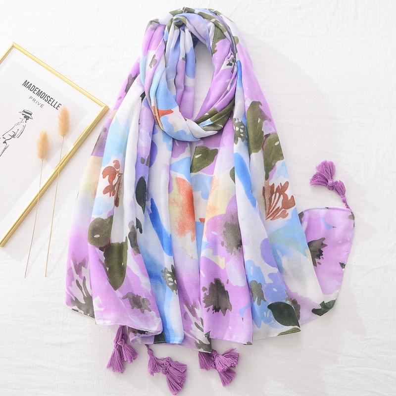 Women Autumn Winter Viscose Shawl Abstract Painting Floral Pashmina Stole Wrap Thick Echarpe Foulard Femme Muslim Hijab 180*90Cm