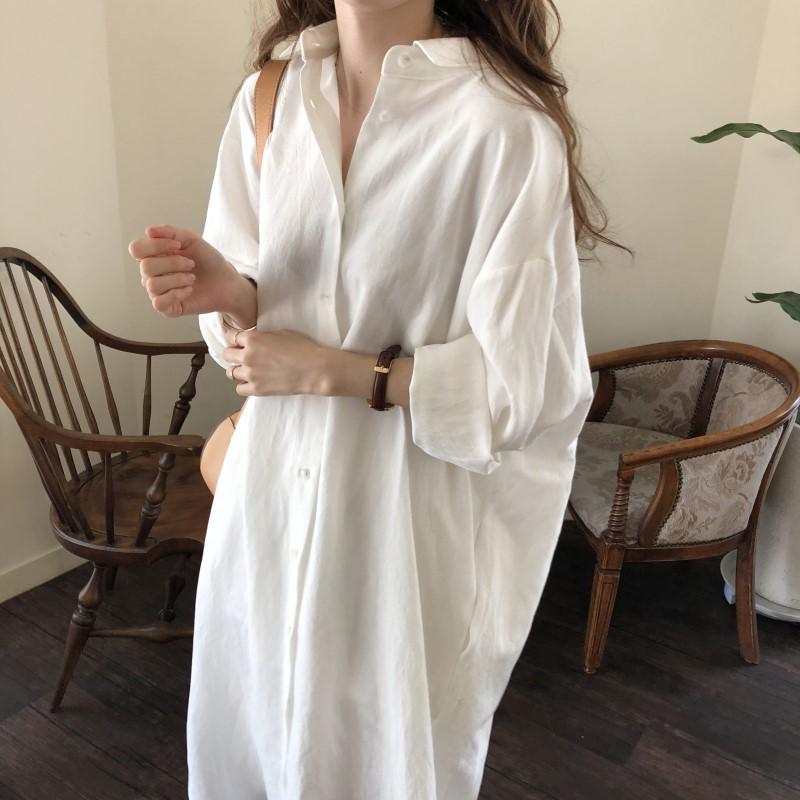 Cardigan Lungo Stile Coreano Sopra il Ginocchio con Revers Camicia Parasole 2025