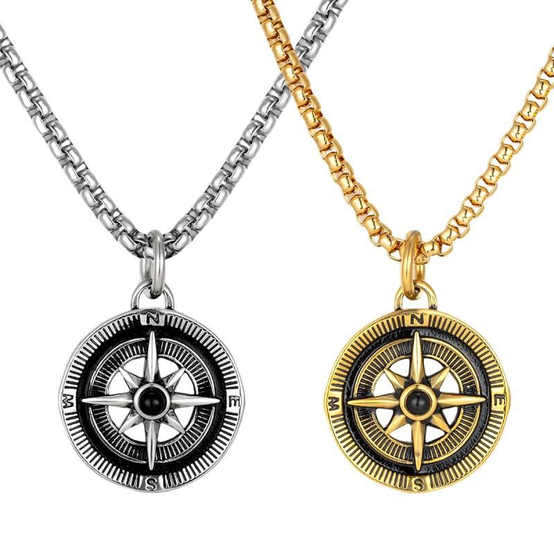 Unique Compass Necklace Men's Trendy Personality Punk Style Long Sweater Chain Fashionable Versatile Disc Pendant