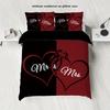 3-piece Down Duvet Cover Set with Black and Red Color Matching Heart Print (1 Duvet Cover+2 Pillowcases, No Core) Couple Bedding