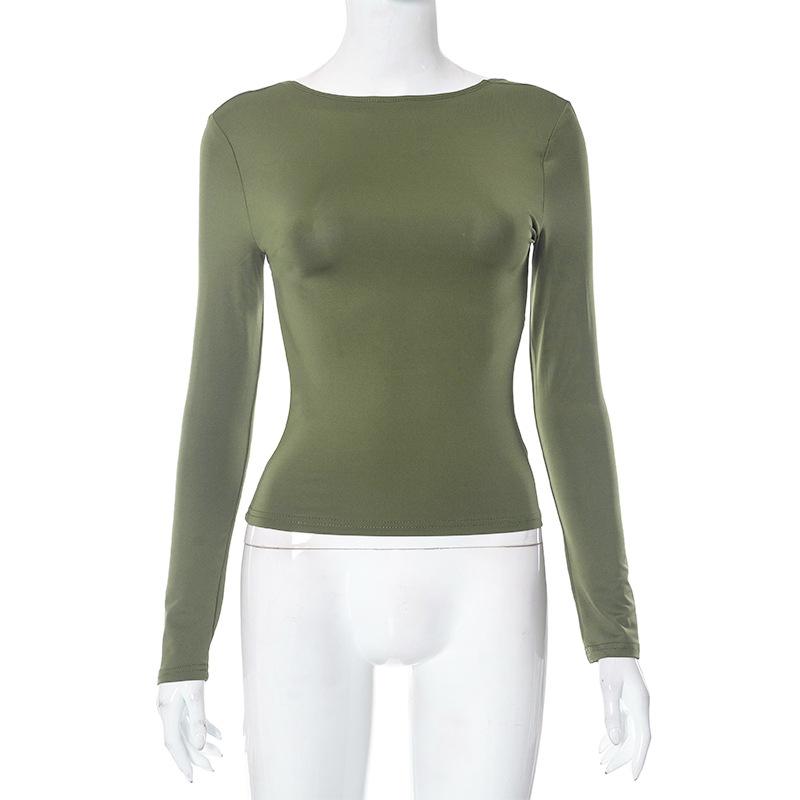 GMXIA Women's Autumn Solid Color Reversible Two-wear Small Top Woman