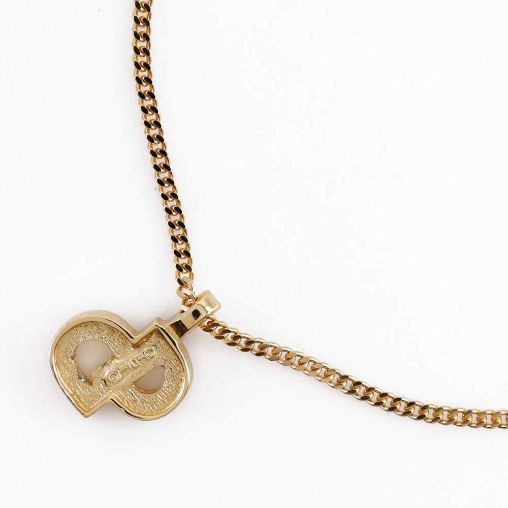 Dior CD Logo Necklace Plated Gold/Rhinestone 7.2g Women Used