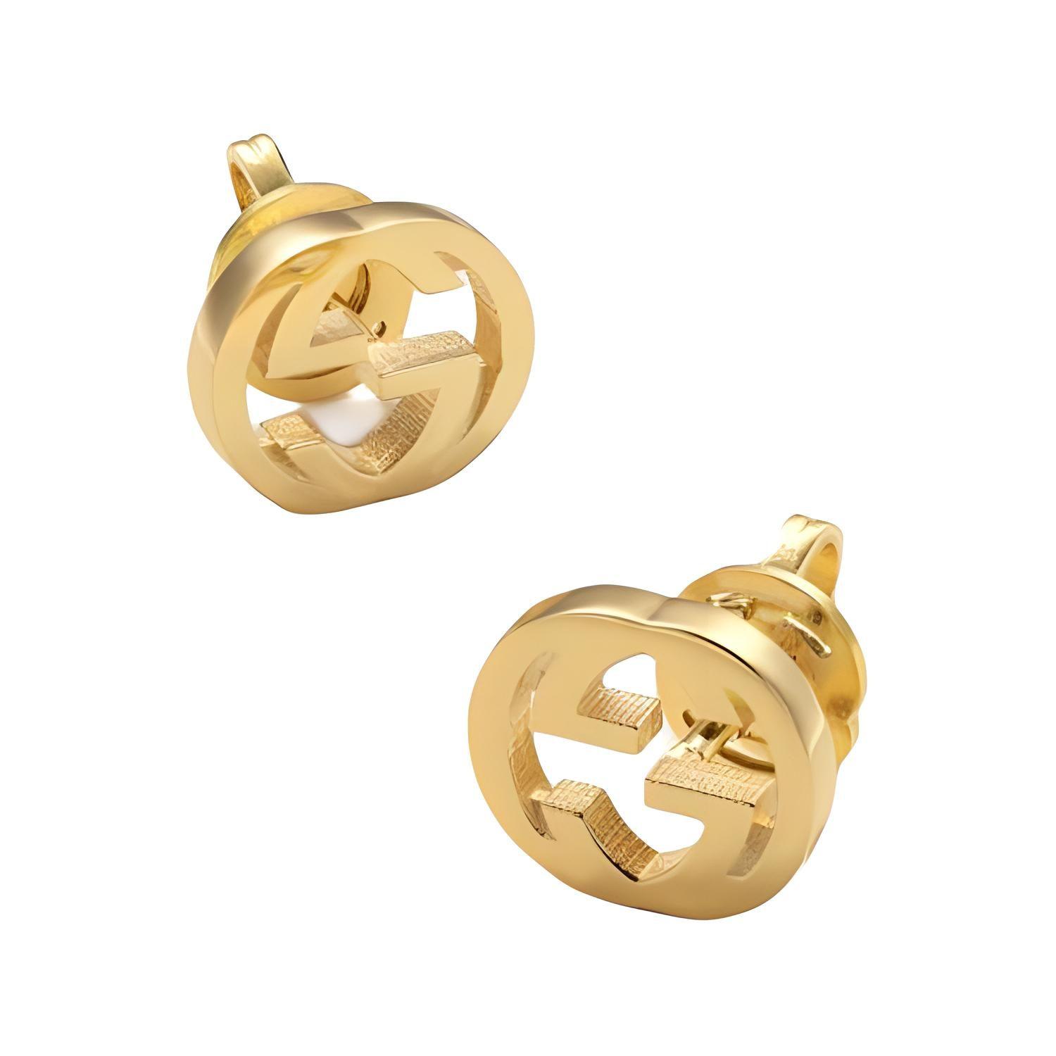 GUCCI Interlocking 18K Gold Stud Earrings