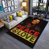 Reggae Music Area Rug, Bob Marley Peace Love Rasta Colours Black Background Print, Reggae Rasta Fan Decor, Non-Slip Mat