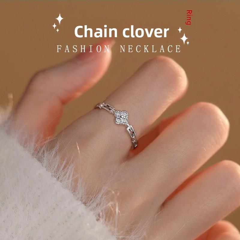 Female Exquisite Simple Niche Lucky Clover Ring J518