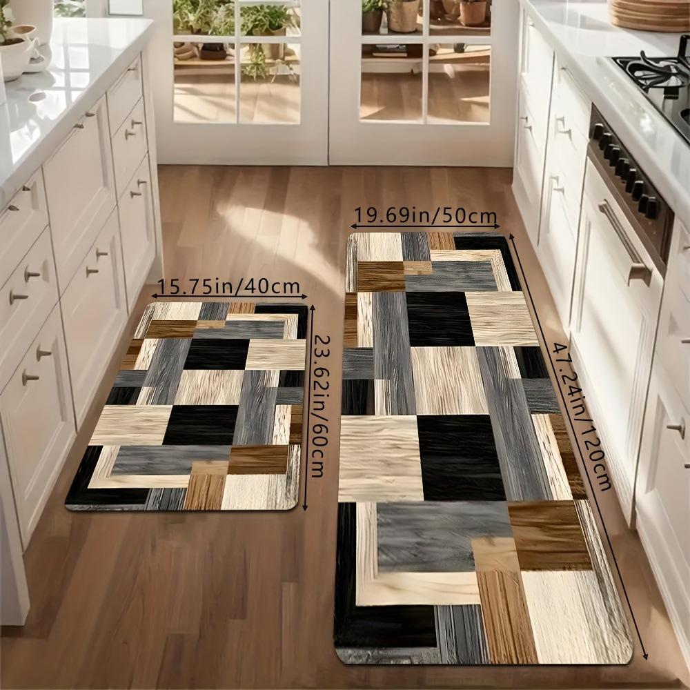 2PC Nordic Country Sunflower Wood Grain Kitchen Mat Rustic Non Slip Absorbent Runner Rug Dining Room Decor