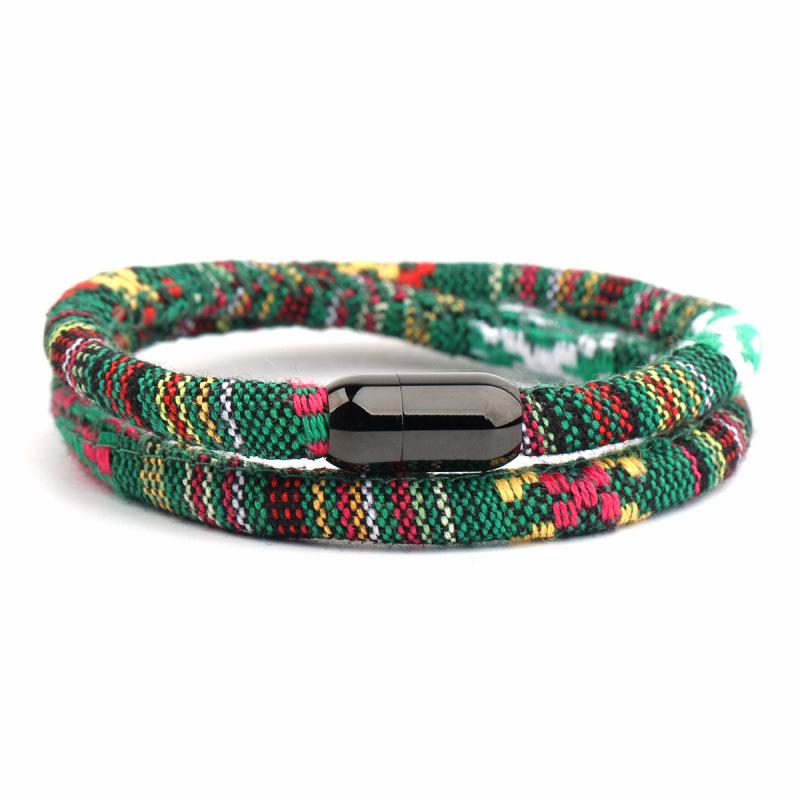 Men's Ethnic Fabric Magnetic Buckle Bracelet - Available in Various Colors