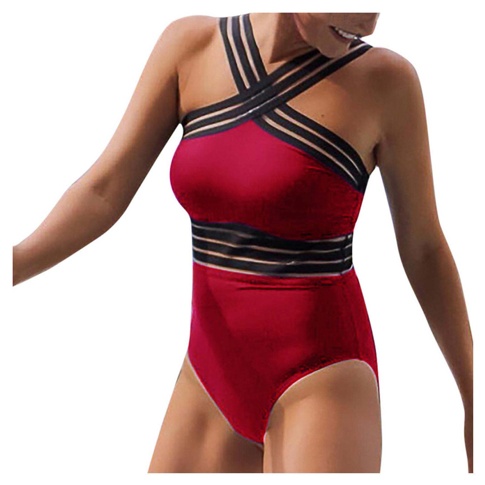 

Женский сексуальный цельный бикини с пуш-ап, купальник, пляжная одежда красный