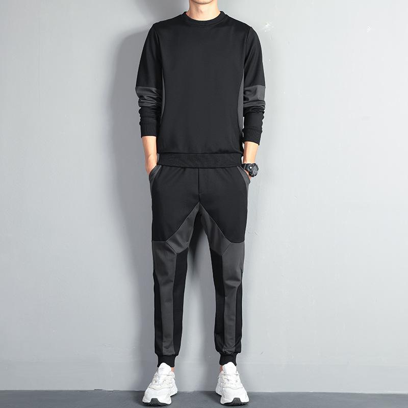 

Мужской весенне-осенний корейский свободный свитер с круглым вырезом повседневный спортивный костюм L чёрный