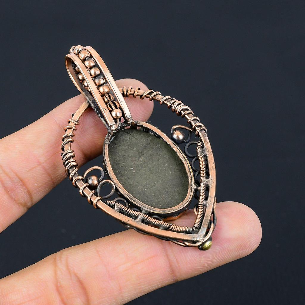 Golden Apache Pyrite Gemstone Handmade Pure Copper Wire Wrapped Pendant Jewelry