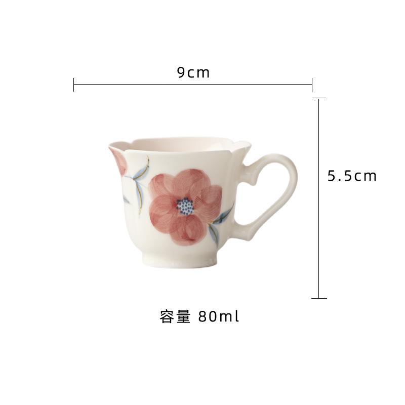 

2pc/lot Hand-painted Peach Blossom With Handle Teacup Retro Tea Bowl Jug Tea-tasting Meditation Cup Jianzhan Master Cups 80ml