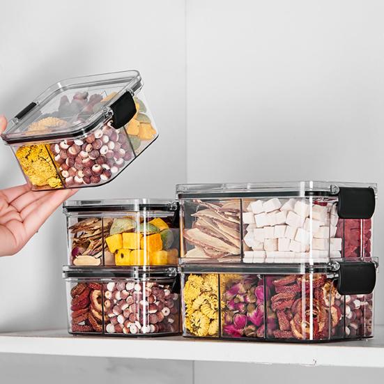 Airtight Food Storage Box Sealed Transparent Multi-Compartment Container Stackable Food Canister for Kitchen Pantry Loose Tea Leaves Spices