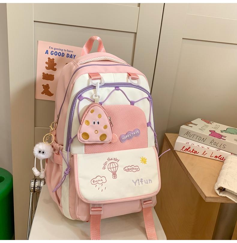 

Stylish and Spacious Color-Blocked Backpack for Teen Girls - Printed, Embroidered, Cute Double-Shoulder Design Without Pendant рожевий