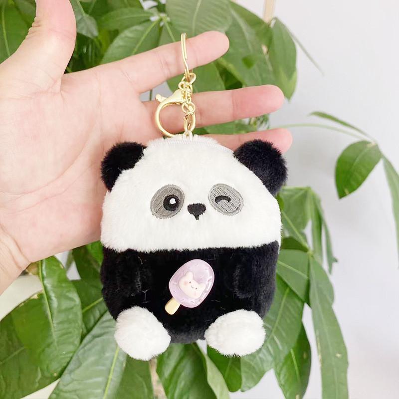 Adorable Plush Panda Bear Keychain Soft Toy Cute Coin Purse Key Holder For Girls