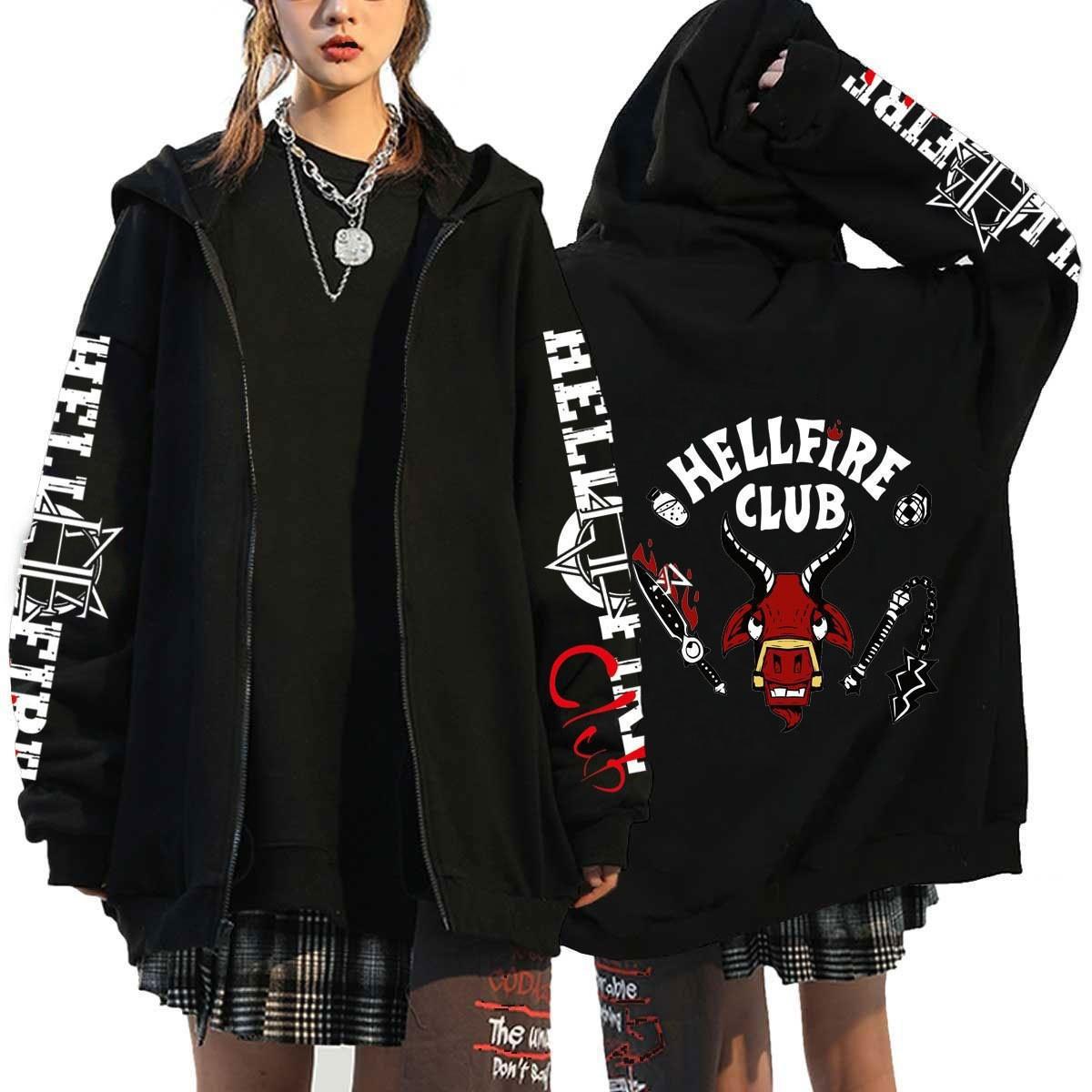 

Hellfire Club Zip Up Hoodies Casual Men Women Hooded Sweatshirts Hip Hop Streetwear Zipper Jacket Y2K Coats L чорний