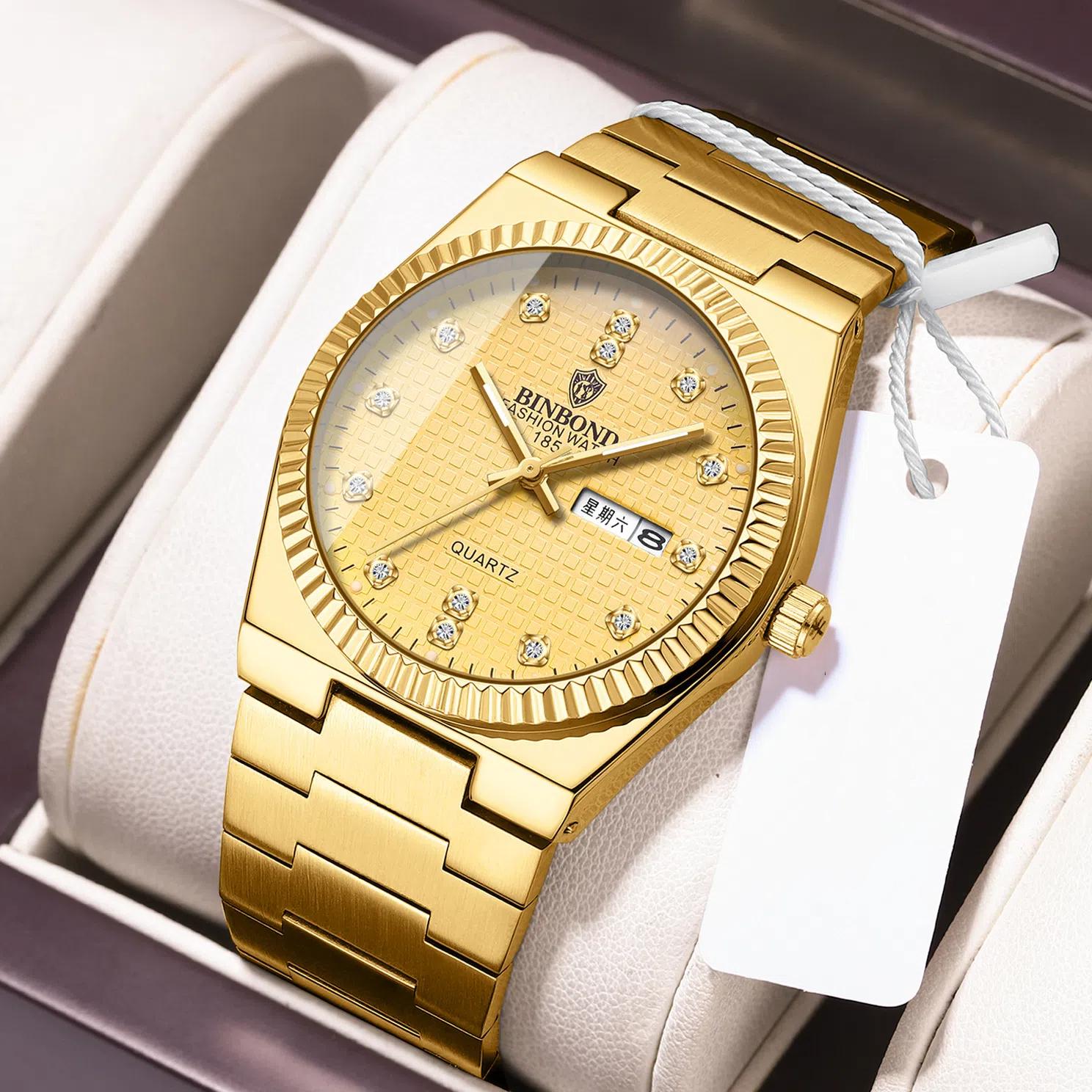 

Ультратонкие новые мужские часы Night Light Fashion Trend Водонепроницаемые деловые часы с бриллиантами Роскошные кварцевые часы золотой