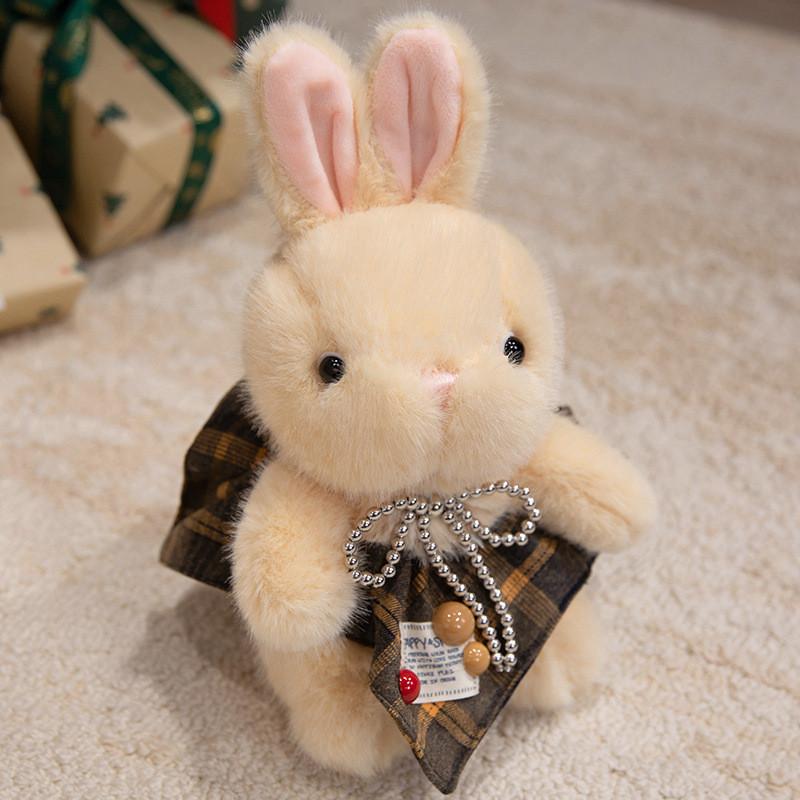 Cute Sitting Posture Rabbit Sweater Lace Skirt Simulated Pearl Decor Plush Doll For Girls Birthday Gift Collection