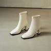 White square head thick heel short boots women's autumn and winter new simple temperament thin versatile zipper thin boots