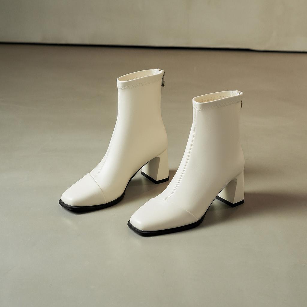 White square head thick heel short boots women's autumn and winter new simple temperament thin versatile zipper thin boots