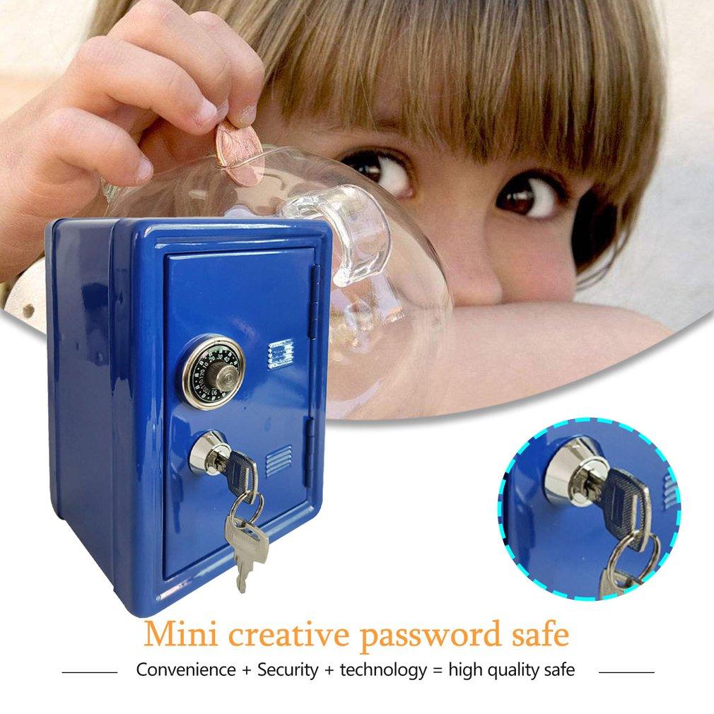 Mini Metal Safe Piggy Bank With Key Lock and Combination Children's Coin Piggy Bank Desktop Storage Box For Boys and Girls