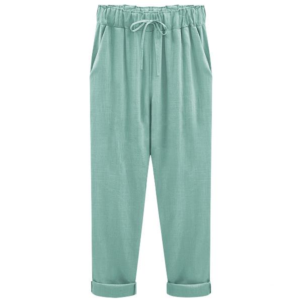 Cotton Linen Pants Elastic Mid Waist Ankle Length Pant Casual Women Loose Spring Summer Pants Female Slacks Size S-8XL