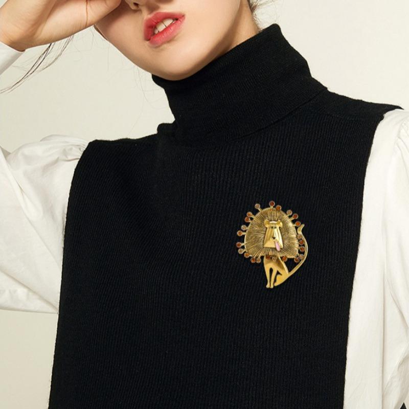 Retro Gold Lion Brooch, High-end Temperament, Men's Suit Accessories, Animal Brooch, Environmentally Friendly Chest Flower