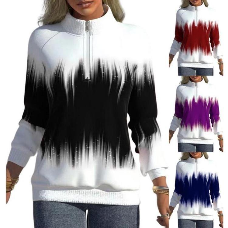 Women Fashion Casual Long Sleeve Half Turtleneck Zipper Cardigan Warm Pullover Sweatshirt Baggy Tops Coat Ladies